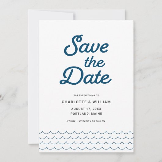Blue Waves with Your Photo Save the Date Card (Voorkant)