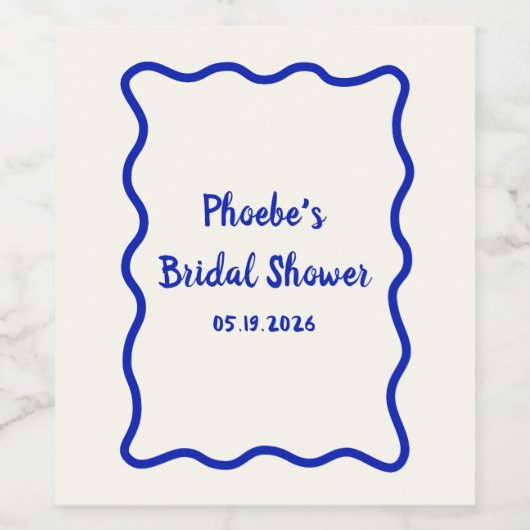 Blue Wavy Border Whimsical Vrijgezellenfeest Schat Wijn Etiket (Enkel label)