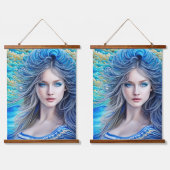 Blue Wavy Hair Fantasy Girl Abstracte Fine Art Hangend Wandkleed (Dubbel)