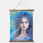 Blue Wavy Hair Fantasy Girl Abstracte Fine Art Hangend Wandkleed (Voorkant 2)