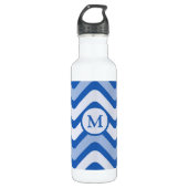Blue Wavy Lines Monogram Waterfles (Voorkant)