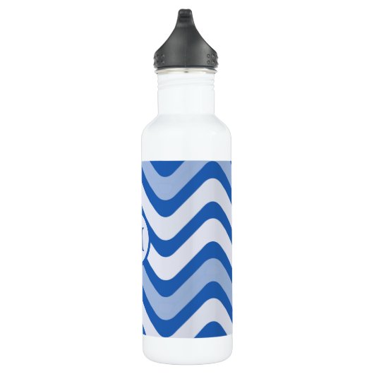 Blue Wavy Lines Monogram Waterfles (Rechts)