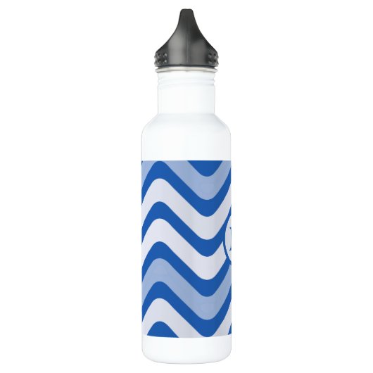 Blue Wavy Lines Monogram Waterfles (Links)