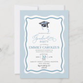 Blue Wavy Retro Afstuderen met foto-uitnodiging Kaart (Achterkant)