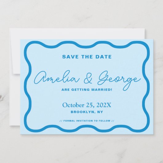 Blue Wavy Retro Save The Date (Voorkant)