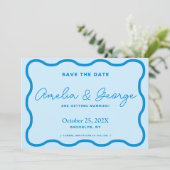 Blue Wavy Retro Save The Date (Staand voorkant)