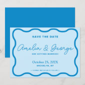 Blue Wavy Retro Save The Date (Voorkant / Achterkant)