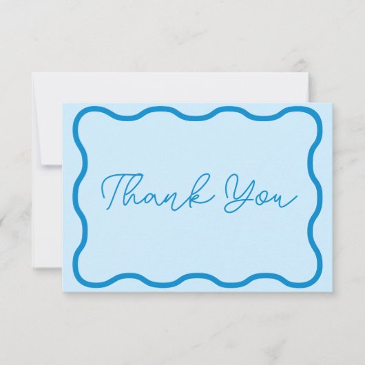 Blue Wavy Retro Wedding Bedankkaart (Voorkant)