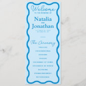 Blue Wavy Retro Wedding Programmakaart (Voorkant)