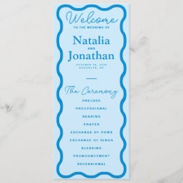 Blue Wavy Retro Wedding Programmakaart