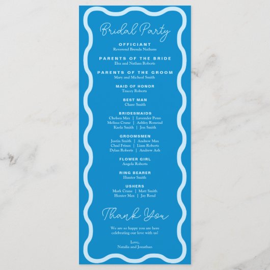 Blue Wavy Retro Wedding Programmakaart (Achterkant)