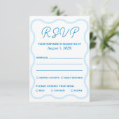 Blue Wavy Retro Wedding RSVP Kaartje (Staand voorkant)