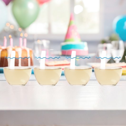 Blue Wavy Retro Wedding Wijnglas Zonder Voet (Insitu (Verjaardag))