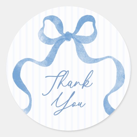 Blue Wavy Ribbon Bow Baby shower Bedankt Ronde Sticker (Voorkant)
