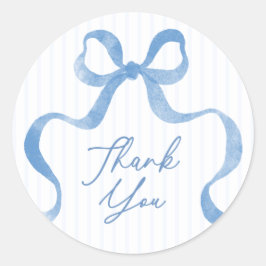 Blue Wavy Ribbon Bow Baby shower Bedankt Ronde Sticker