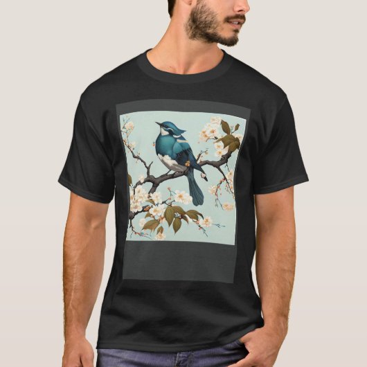 Blue waxbill Bird in Japanese white Cherry Blossom T-shirt (Voorkant)