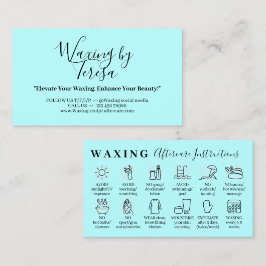 Blue Waxing nazorg twaalf instructie Visitekaartje (Voorkant / Achterkant)