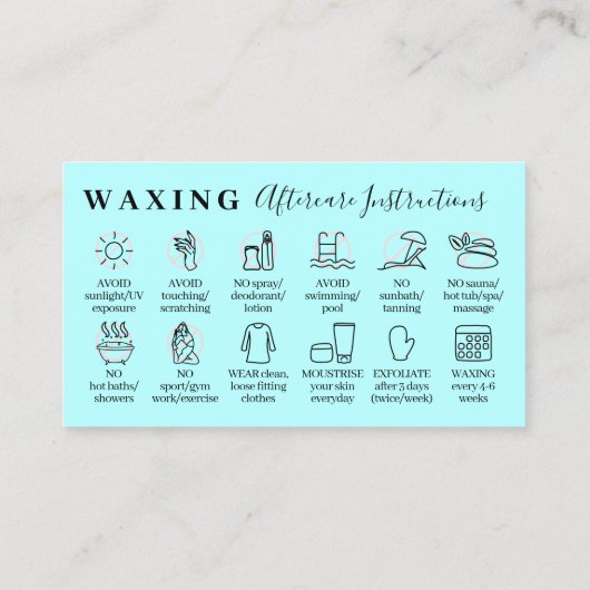 Blue Waxing nazorg twaalf instructie Visitekaartje (Achterkant)