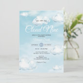 Blue We Are On Cloud Nine Blue Baby Shower Kaart (Staand voorkant)