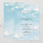 Blue We Are On Cloud Nine Blue Baby Shower Kaart (Voorkant / Achterkant)