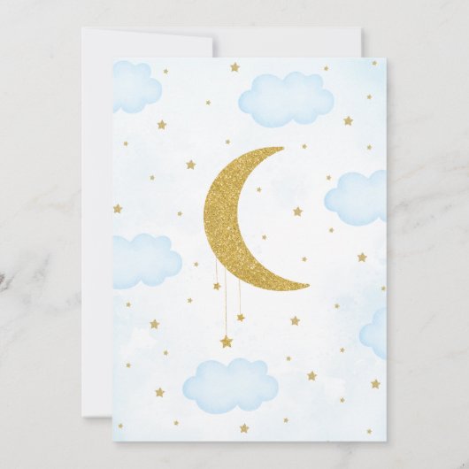 Blue We Are Over The Moon Baby shower Kaart (Achterkant)