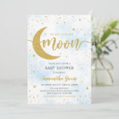 Blue We Are Over The Moon Baby shower Kaart (Staand voorkant)