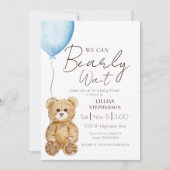 Blue We Can Bearly Wait Boy Baby Shower Kaart (Voorkant)