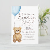 Blue We Can Bearly Wait Boy Baby Shower Kaart (Staand voorkant)