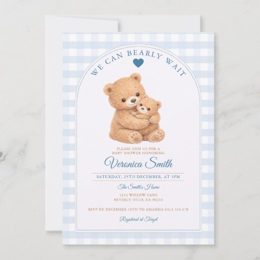 Blue We can bearly wait Mama Bear Baby Shower Kaart (Voorkant)
