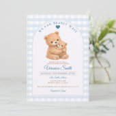 Blue We can bearly wait Mama Bear Baby Shower Kaart (Staand voorkant)