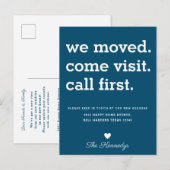 Blue We Moved Come Visit Call Eerste Typografie Aankondigingskaart (Voorkant / Achterkant)