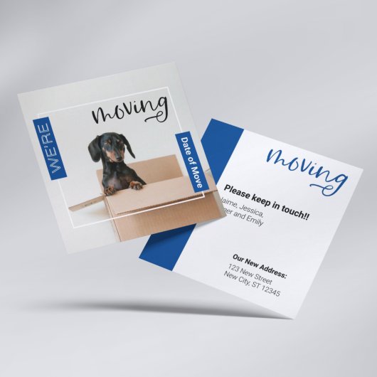 Blue We verplaatsen Dachshund Dog in Box Kaart