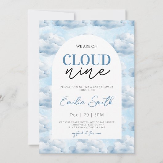 Blue We zijn op Cloud Nine Baby shower Shower Kaart (Voorkant)