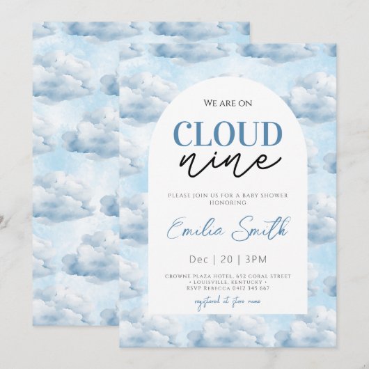 Blue We zijn op Cloud Nine Baby shower Shower Kaart (Voorkant / Achterkant)