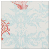 Blue Weathered Beach Ocean Coral Damask Stof (Close Up)