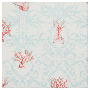 Blue Weathered  Beach Ocean Coral Damask Stof