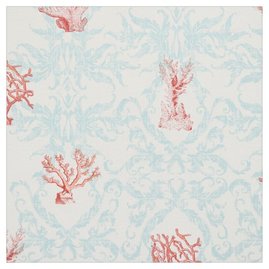 Blue Weathered Beach Ocean Coral Damask Stof (Swatch)