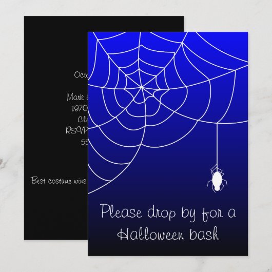 Blue Web of Fright Halloween-feest Kaart (Voorkant / Achterkant)