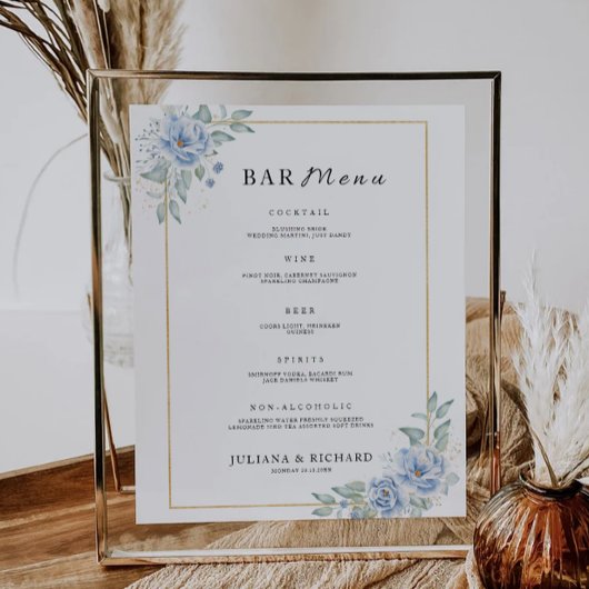 Blue Wedding Bar Menu Sign Sjabloon Poster