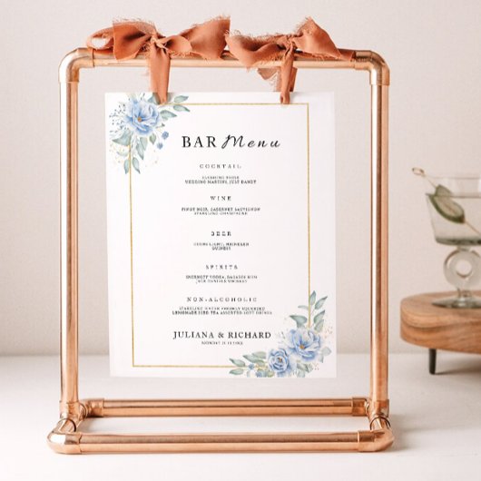 Blue Wedding Bar Menu Sign Sjabloon Poster