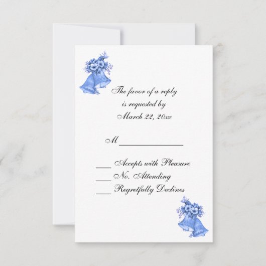 Blue Wedding Bells gepersonaliseerd RSVP Kaartje (Voorkant)