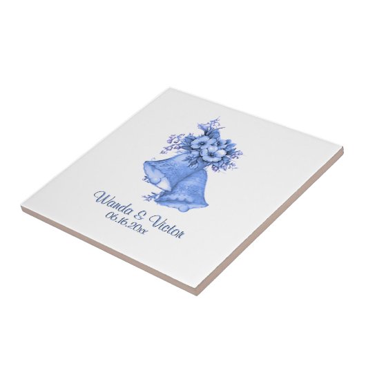 Blue Wedding Bells gepersonaliseerd Tegeltje (Zijkant)