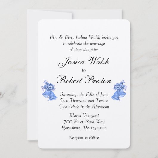 Blue Wedding Bells Invitation 5 x 7 inch Kaart (Voorkant)