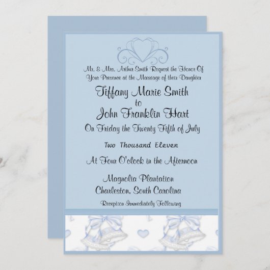 Blue Wedding Bells Uitnodigingen (Voorkant / Achterkant)