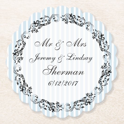 Blue Wedding Gepersonaliseerde Custom Paper Onderz Kartonnen Onderzetters (Voorkant)