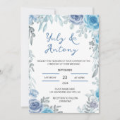Blue wedding Invitación para boda azul floral Kaart (Voorkant)