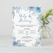Blue wedding Invitación para boda azul floral Kaart (Staand voorkant)