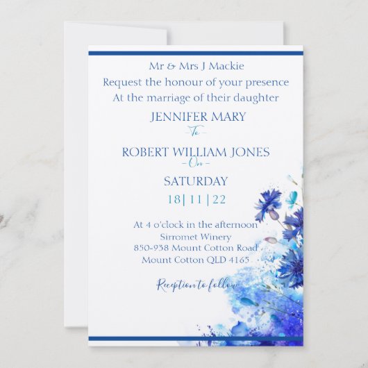 Blue wedding invitation  kaart (Voorkant)