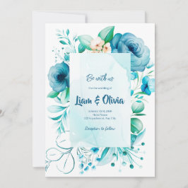 Blue Wedding Invitation Kaart van Waterverf Floral