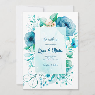 Blue Wedding Invitation Kaart van Waterverf Floral
